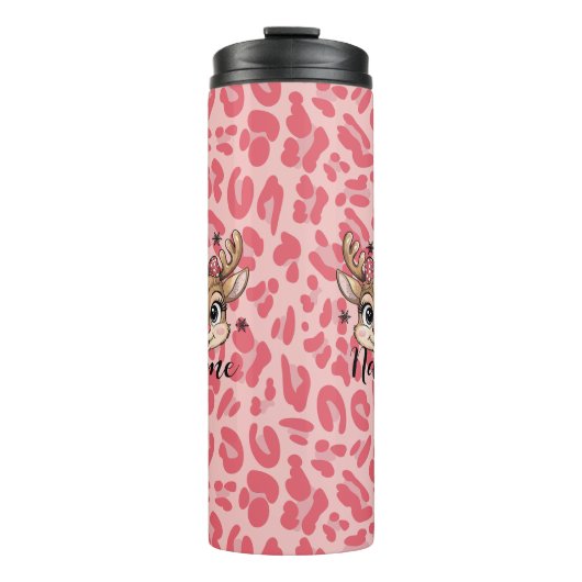 Personalisiertes rosa Rentier Thermosbecher (Vorderseite)