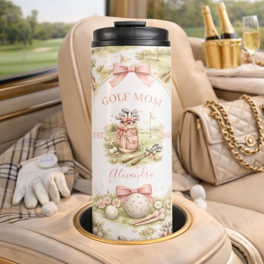 Personalisiertes rosa Schleifen-Golf-Mutter-Gesche Thermosbecher