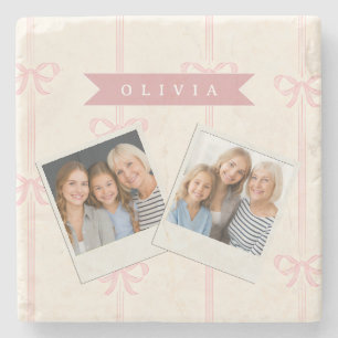 Personalisiertes Rosa-Schleifen-Name Geschenk Eleg Steinuntersetzer