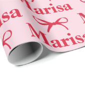 Personalisiertes rosa Schleifen-Name-Geschenk  Geschenkpapier (Rolleneckpunkt)