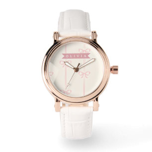 Personalisiertes rosa Schleifen Namensgeschenk Ele Armbanduhr