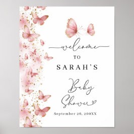 Personalisiertes Rosa-Schmetterling-Babyshower-Sch Poster