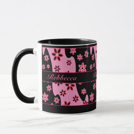 Personalisiertes rosa schwarzes rotes Blumenmuster Tasse (Links)