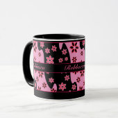Personalisiertes rosa schwarzes rotes Blumenmuster Tasse (Vorderseite Links)
