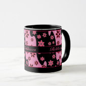 Personalisiertes rosa schwarzes rotes Blumenmuster Tasse (VorderseiteRechts)