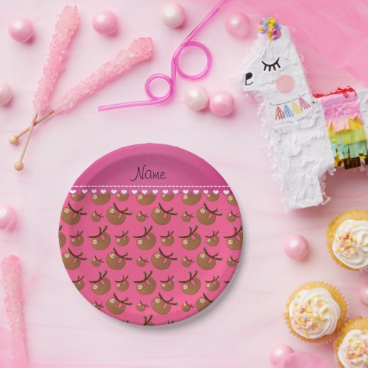 Personalisiertes rosa Slothnamensmuster Pappteller (Party)