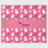 Personalisiertes rosa Snowmannamensweihnachten Geschenkpapier (Flach)