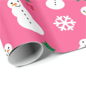 Personalisiertes rosa Snowmannamensweihnachten Geschenkpapier (Rolleneckpunkt)