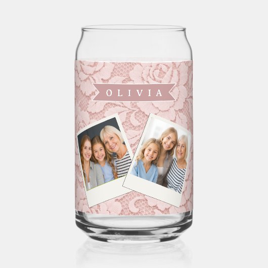 Personalisiertes Rosa Spitze Blumen Romantisch Dosenglas (Vorderseite)