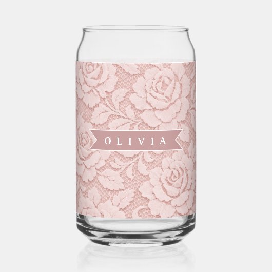 Personalisiertes Rosa Spitze Blumen Romantisch Dosenglas (Vorderseite)