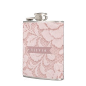 Personalisiertes Rosa Spitze Blumen Romantisch Flachmann (Links)