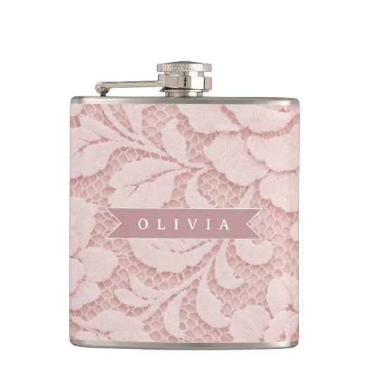 Personalisiertes Rosa Spitze Blumen Romantisch Flachmann (Vorderseite)