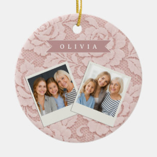 Personalisiertes Rosa Spitze Blumen Romantisch Keramik Ornament