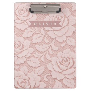 Personalisiertes Rosa Spitze Blumen Romantisch Klemmbrett
