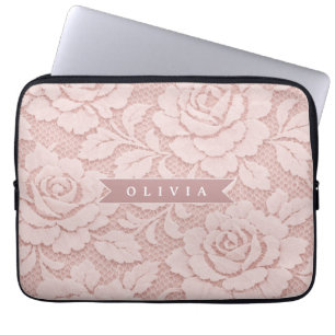 Personalisiertes Rosa Spitze Blumen Romantisch Laptopschutzhülle