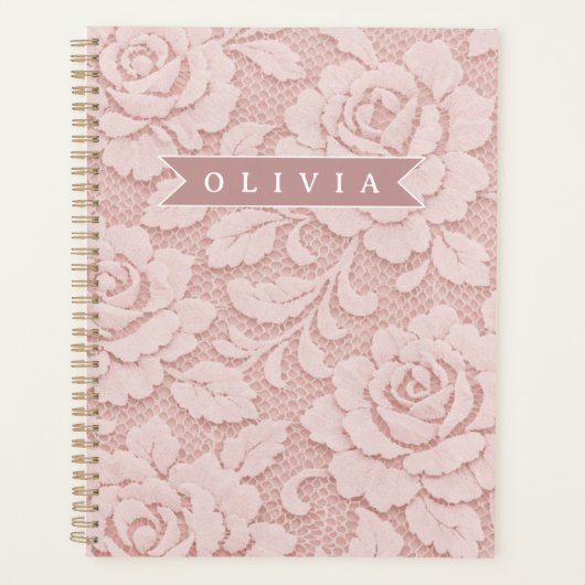 Personalisiertes Rosa Spitze Blumen Romantisch Planer (Vorderseite)