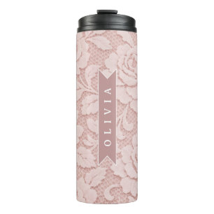 Personalisiertes Rosa Spitze Blumen Romantisch Thermosbecher