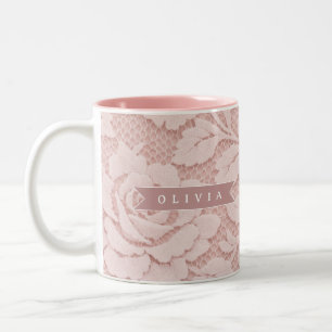 Personalisiertes Rosa Spitze Blumen Romantisch Zweifarbige Tasse
