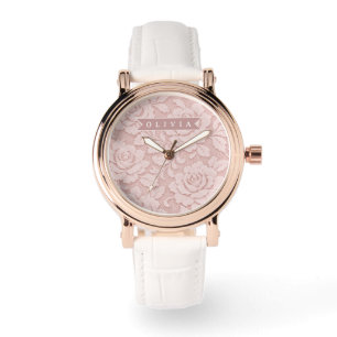 Personalisiertes Rosa Spitze Floral Romantisch Armbanduhr