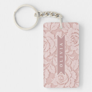 Personalisiertes Rosa Spitze Floral Romantisch Schlüsselanhänger