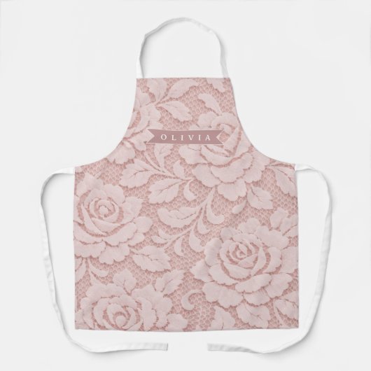 Personalisiertes Rosa Spitze Floral Romantisch Schürze (Vorderseite)