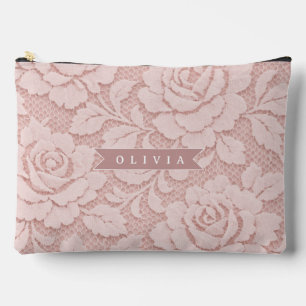 Personalisiertes Rosa Spitze Floral Romantisch Zubehörtasche