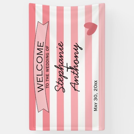 Personalisiertes Rosa Streifen Ombre Hochzeit Banner (Vertikal)