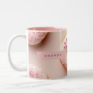 Personalisiertes Rosa Streusel-Donut Zweifarbige Tasse