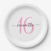 Personalisiertes Rosa Sweet 16 Pappteller (Vorderseite)