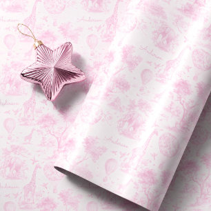 Personalisiertes rosa Toile-Safari-Baby-Shower-Ges Geschenkpapier