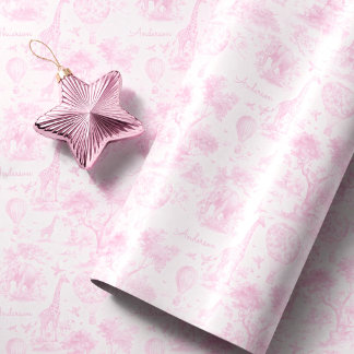 Personalisiertes rosa Toile-Safari-Baby-Shower-Ges Geschenkpapier
