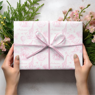Personalisiertes rosa Toile-Safari-Baby-Shower-Ges Geschenkpapier