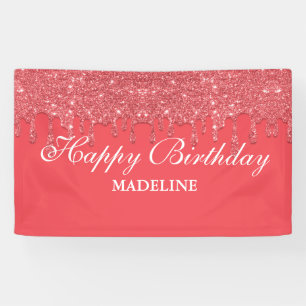 Personalisiertes rosa tropfendes Glitter-Geburtsta Banner