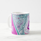 Personalisiertes Rosa Türkis Monogramm Anfangsbuch Kaffeetasse (Vorderseite Links)