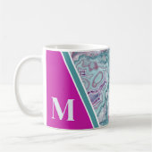 Personalisiertes Rosa Türkis Monogramm Anfangsbuch Kaffeetasse (Links)