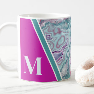 Personalisiertes Rosa Türkis Monogramm Anfangsbuch Kaffeetasse