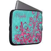 Personalisiertes Rosa und Aqua Floral Laptop-Sieb Laptopschutzhülle (Vorne Rechts)