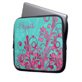 Personalisiertes Rosa und Aqua Floral Laptop-Sieb Laptopschutzhülle (Vorderseite Links)