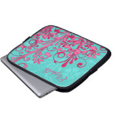 Personalisiertes Rosa und Aqua Floral Laptop-Sieb Laptopschutzhülle (Vorne Knopf)
