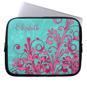 Personalisiertes Rosa und Aqua Floral Laptop-Sieb Laptopschutzhülle