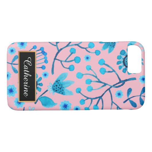 Personalisiertes rosa und blaues Muster Case-Mate iPhone Hülle (Rückseite (Horizontal))