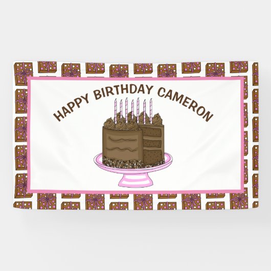 Personalisiertes Rosa und Braun glücklich Geburtst Banner (Horizontal)