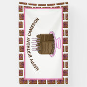 Personalisiertes Rosa und Braun glücklich Geburtst Banner (Vertikal)