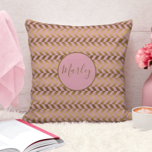 Personalisiertes Rosa und Goldherringbone Kissen