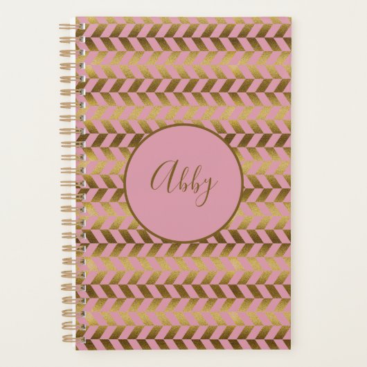 Personalisiertes Rosa und Goldherringbone Planer (Vorderseite)