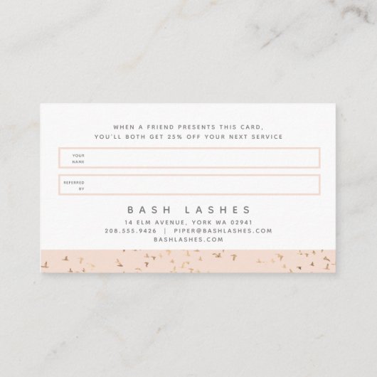 Personalisiertes Rosa und Goldpfirsiche Empfehlungskarte (Rückseite)