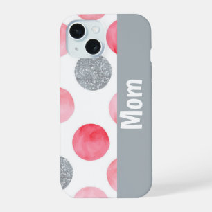 Personalisiertes Rosa und Grau Punkt iPhone 15 Hülle