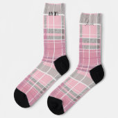 Personalisiertes Rosa und Grauton Tartan Kariert Socken (Linkes Detail)