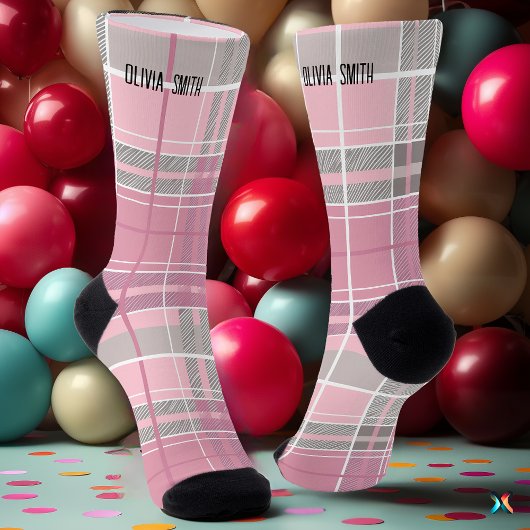 Personalisiertes Rosa und Grauton Tartan Kariert Socken
