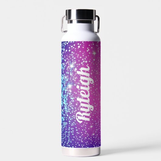 Personalisiertes Rosa und lila Glitzern Trinkflasche (Vorne)